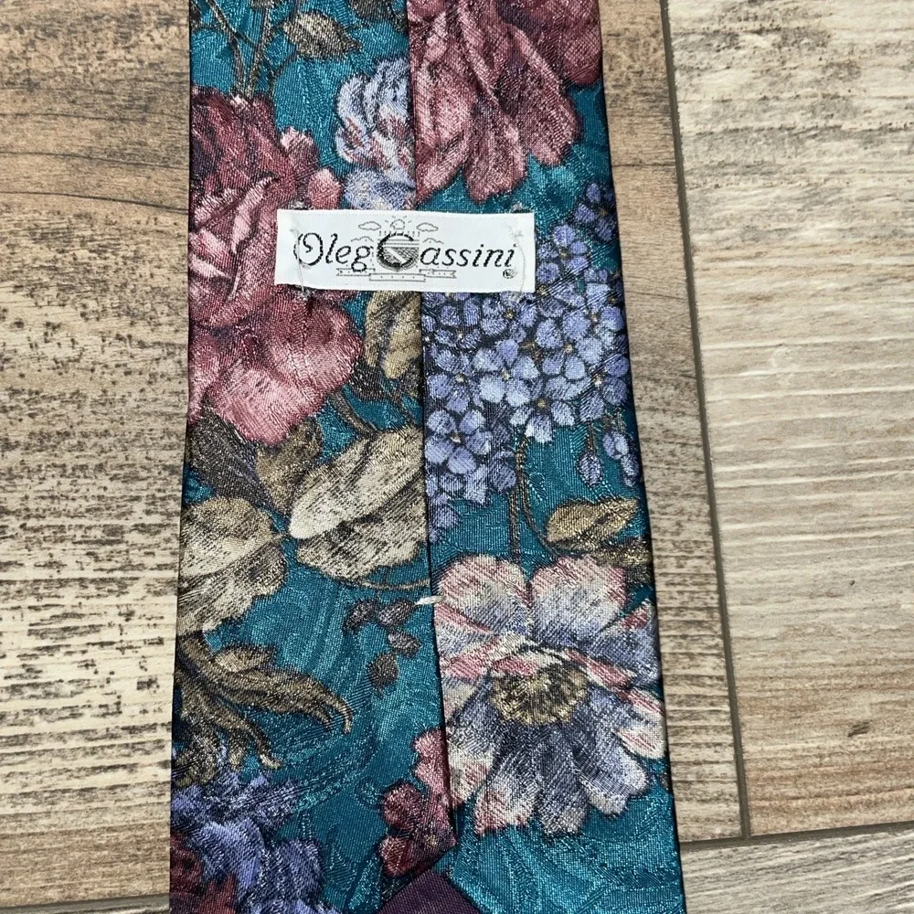 Vintage 90s Neck Tie Mens OLEG CASSIN Floral Art Designer Suit‎